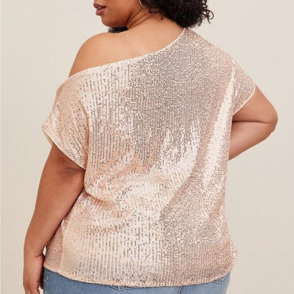 Torrid - Sequin Off The Shoulder Top in Gold - Picture 13 of 14